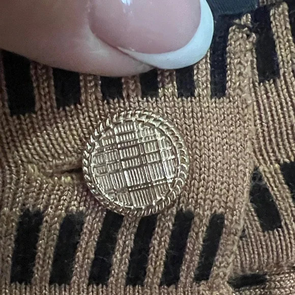 Adrianna Papell Camel Cardigan with Black Trim and Gold Buttons - Picture 3 of 6